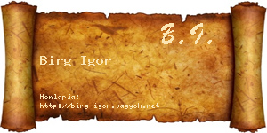 Birg Igor névjegykártya